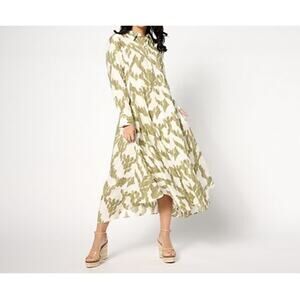 Peace Love World Med Jungle Green Asymmetrical Long Sleeve Dress A639418 NWOT